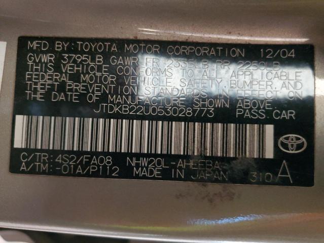 JTDKB22U053028773 - 2005 TOYOTA PRIUS BROWN photo 12