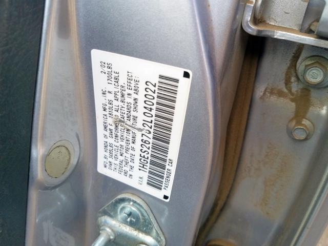 1HGES26762L040022 - 2002 HONDA CIVIC EX  photo 10