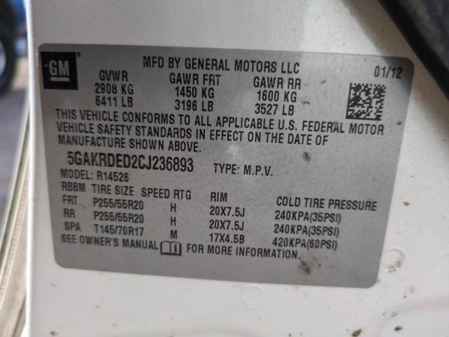 5GAKRDED2CJ236893 - 2012 BUICK ENCLAVE WHITE photo 14