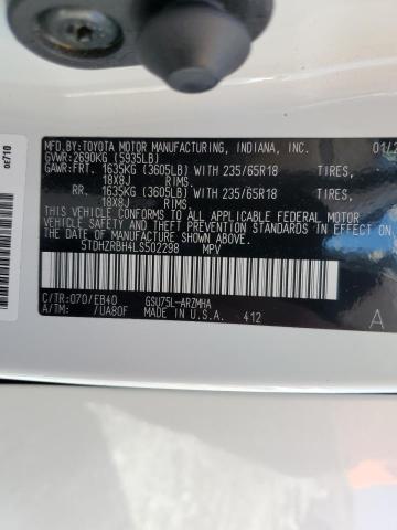 5TDHZRBH4LS502298 - 2020 TOYOTA HIGHLANDER XLE Ağ foto 13