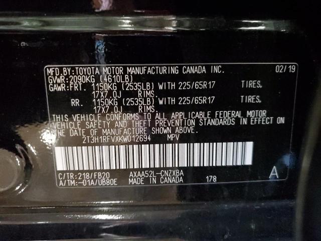 2T3H1RFVXKW012694 - 2019 TOYOTA RAV4 LE Қара фото 14