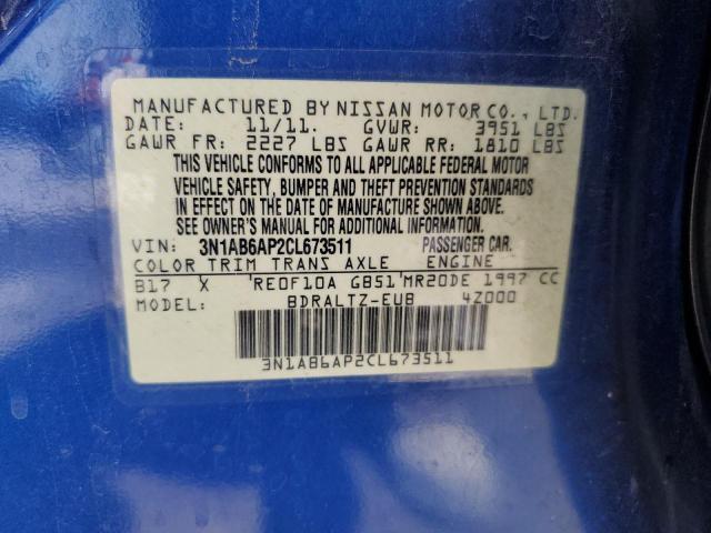 3N1AB6AP2CL673511 - 2012 NISSAN SENTRA 2.0 BLUE photo 12