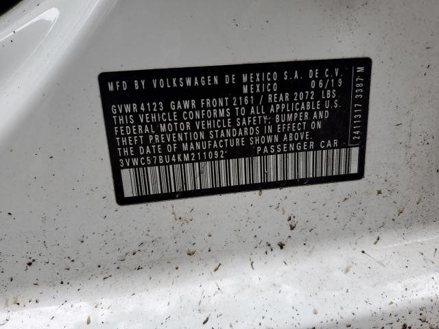 3VWC57BU4KM211092 - 2019 VOLKSWAGEN JETTA S WHITE photo 12