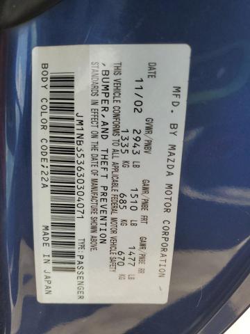 JM1NB353630304071 - 2003 MAZDA MX-5 MIATA BASE BLUE photo 12