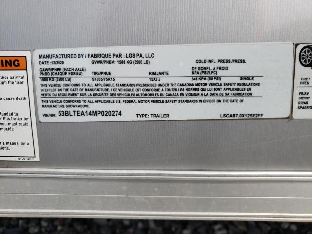 53BLTEA14MP020274 - 2021 UTILITY TRAILER SILVER photo 10