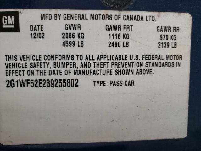 2G1WF52E239255802 - 2003 CHEVROLET IMPALA BLUE photo 12