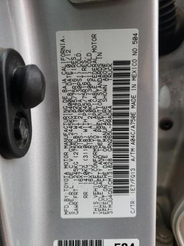 3TMJU4GN1CM131828 - 2012 TOYOTA TACOMA DOUBLE CAB PRERUNNER SILVER photo 12