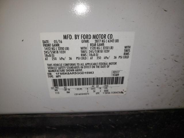 1FM5K8AR5GGD15983 - 2016 FORD EXPLORER POLICE INTERCEPTOR WHITE photo 12