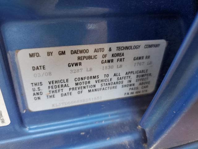 KL1TD66688B251551 - 2008 CHEVROLET AVEO BASE Mavi foto 12