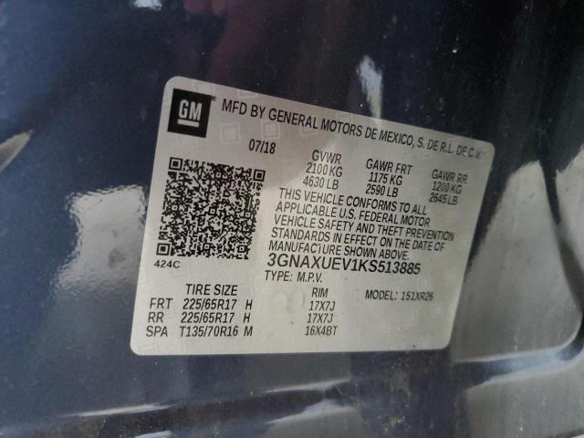 3GNAXUEV1KS513885 - 2019 CHEVROLET EQUINOX LT ლურჯი ფოტო 13