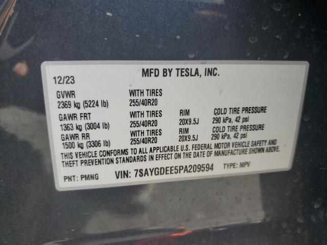 7SAYGDEE5PA209594 - 2023 TESLA MODEL Y CHARCOAL photo 12