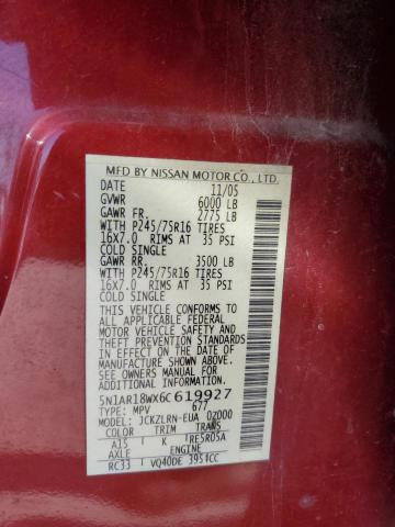 5N1AR18WX6C619927 - 2006 NISSAN PATHFINDER LE 红色 照片 13