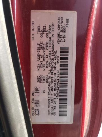 4TASN92NXWZ176710 - 1998 TOYOTA TACOMA XTRACAB PRERUNNER 红色 照片 12