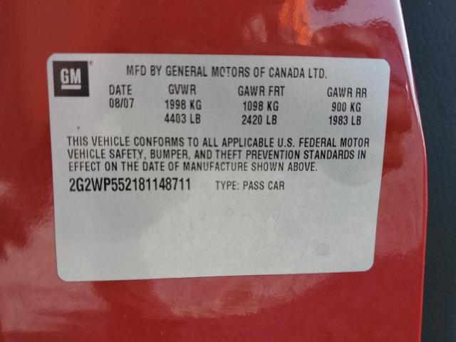 2G2WP552181148711 - 2008 PONTIAC GRAND PRIX RED photo 12
