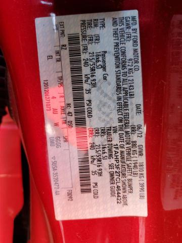 1FAHP3F27CL464422 - 2012 FORD FOCUS SE RED photo 12