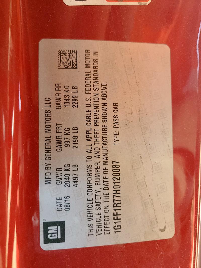 1G1FF1R77H0120087 - 2017 CHEVROLET CAMARO SS RED photo 13