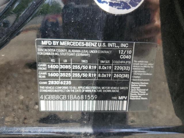 4JGBB8GB1BA681559 - 2011 MERCEDES-BENZ ML 350 4MATIC BLACK photo 13
