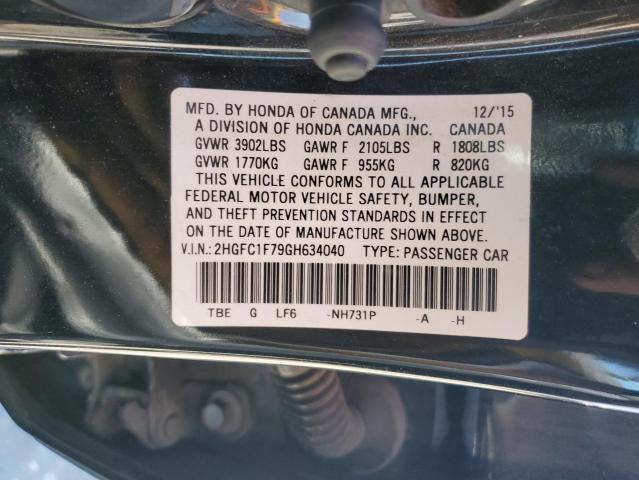 2HGFC1F79GH634040 - 2016 HONDA CIVIC EXL შავი ფოტო 12