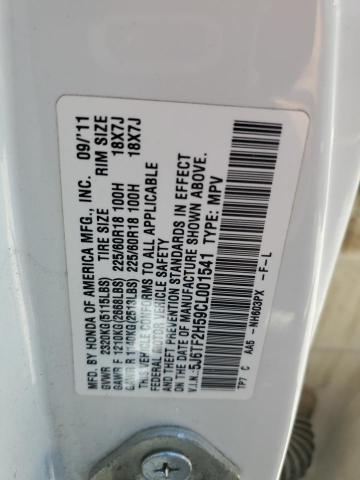 5J6TF2H59CL001541 - 2012 HONDA CROSSTOUR EXL თეთრი ფოტო 12