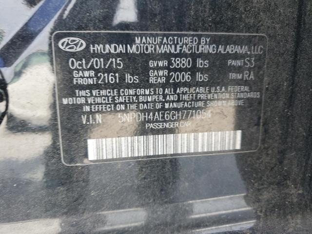 5NPDH4AE6GH771054 - 2016 HYUNDAI ELANTRA SE BLACK photo 12