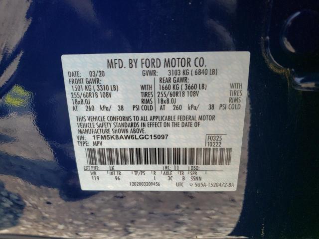 1FM5K8AW6LGC15097 - 2020 FORD EXPLORER POLICE INTERCEPTOR BLUE photo 14