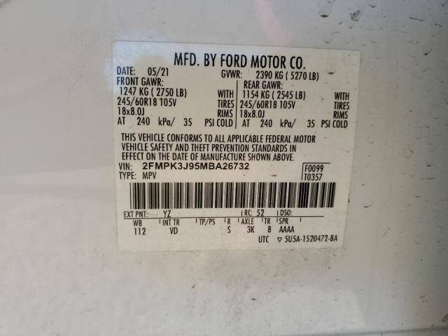 2FMPK3J95MBA26732 - 2021 FORD EDGE SEL 白色 照片 13