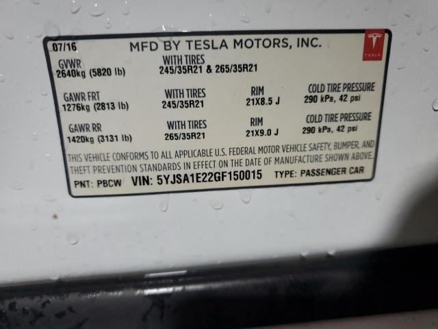 5YJSA1E22GF150015 - 2016 TESLA MODEL S Ağ foto 12
