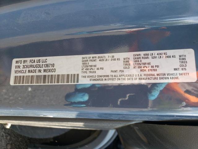 3C6URVJG3LE136710 - 2020 RAM PROMASTER 3500 HIGH ლურჯი ფოტო 13