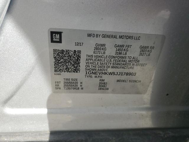 1GNEVHKW5JJ178903 - 2018 CHEVROLET TRAVERSE LT 银色 照片 12