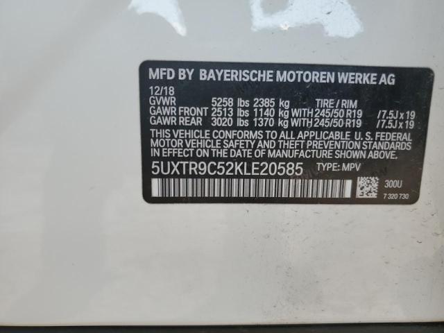 5UXTR9C52KLE20585 - 2019 BMW X3 XDRIVE30I WHITE photo 12