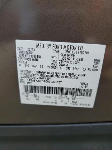 1FM5K8F89GGC48627 - 2016 FORD EXPLORER LIMITED TAN photo 13