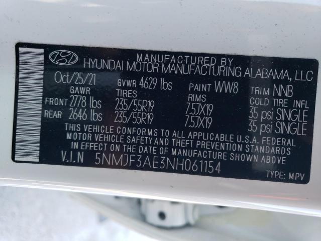 5NMJF3AE3NH061154 - 2022 HYUNDAI TUCSON SEL WHITE photo 13