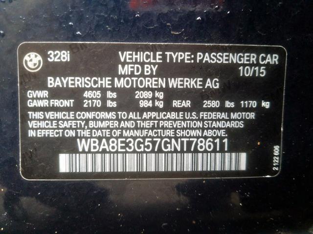 WBA8E3G57GNT78611 - 2016 BMW 328 XI SULEV  photo 10