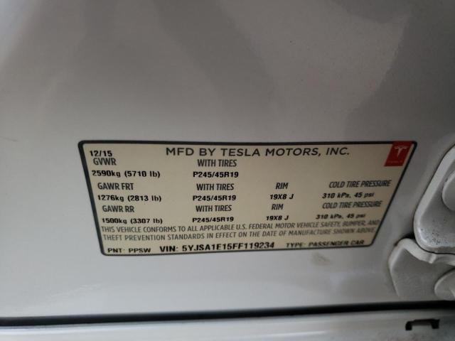 5YJSA1E15FF119234 - 2015 TESLA MODEL S Սպիտակ լուսանկար 12