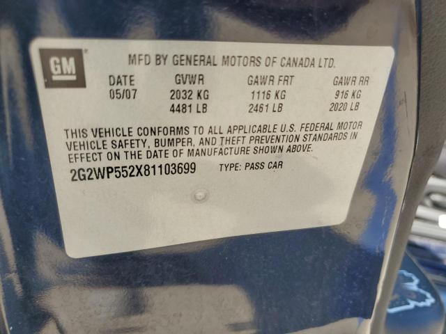 2G2WP552X81103699 - 2008 PONTIAC GRAND PRIX 蓝色 照片 12