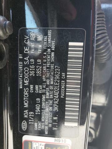 3KPA24AD2LE296237 - 2020 KIA RIO LX BLACK photo 12