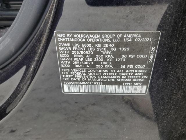 1V2WE2CA8MC216323 - 2021 VOLKSWAGEN ATLAS CROS SE أسود صورة 13