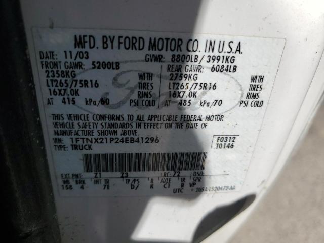 1FTNX21P24EB41296 - 2004 FORD F250 SUPER DUTY WHITE photo 12