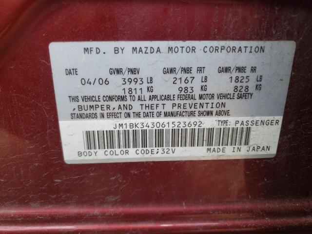 JM1BK343061523692 - 2006 MAZDA 3 HATCHBACK RED photo 12