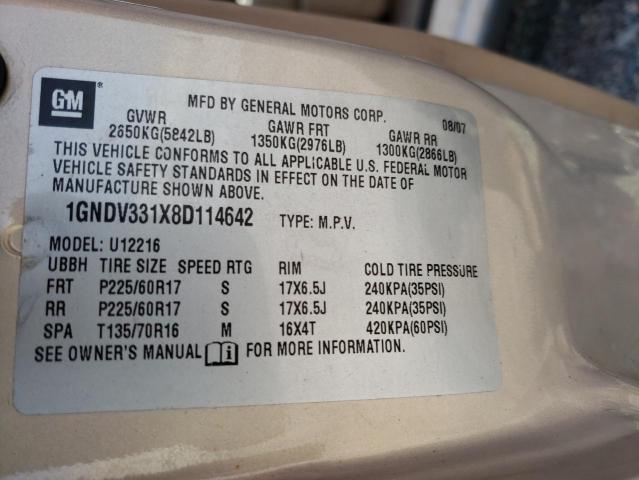 1GNDV331X8D114642 - 2008 CHEVROLET UPLANDER LT TAN photo 13