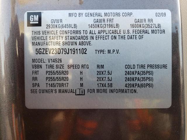 5GZEV23D79J191102 - 2009 SATURN OUTLOOK XR TAN photo 13