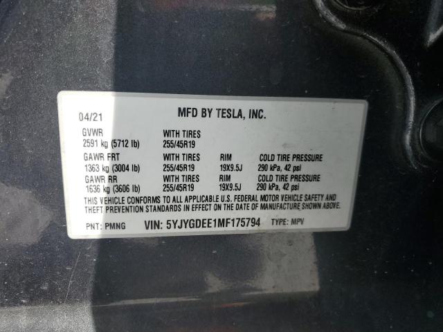 5YJYGDEE1MF175794 - 2021 TESLA MODEL Y ნაცრისფერი ფოტო 13