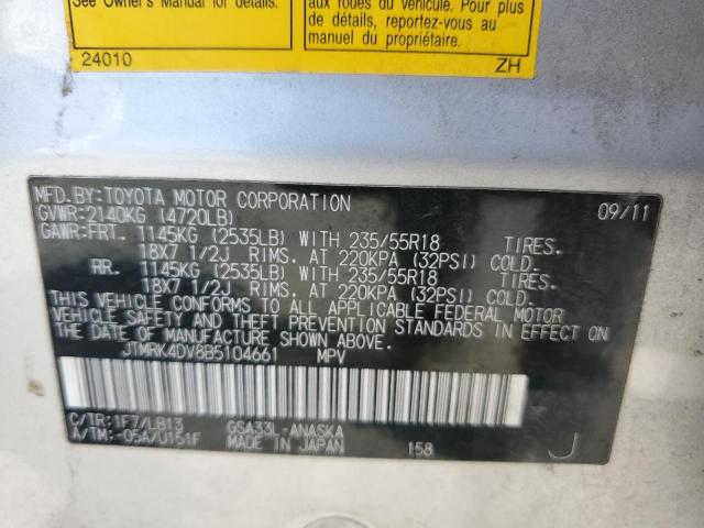 JTMRK4DV8B5104661 - 2011 TOYOTA RAV4 SPORT Gümüş foto 12