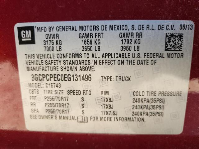 3GCPCPEC0EG131496 - 2014 CHEVROLET SILVERADO C1500 მუქწითელი ფოტო 12