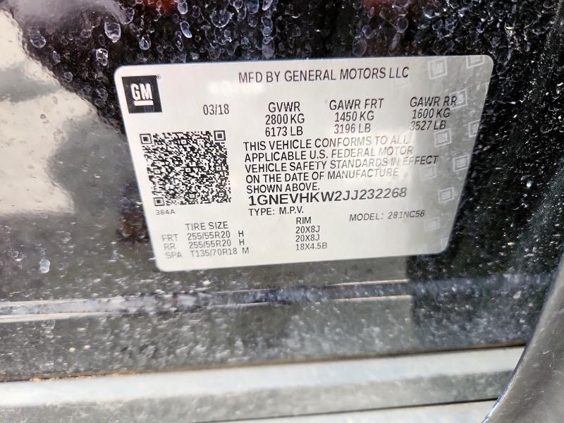 1GNEVHKW2JJ232268 - 2018 CHEVROLET TRAVERSE LT 黑色 照片 13