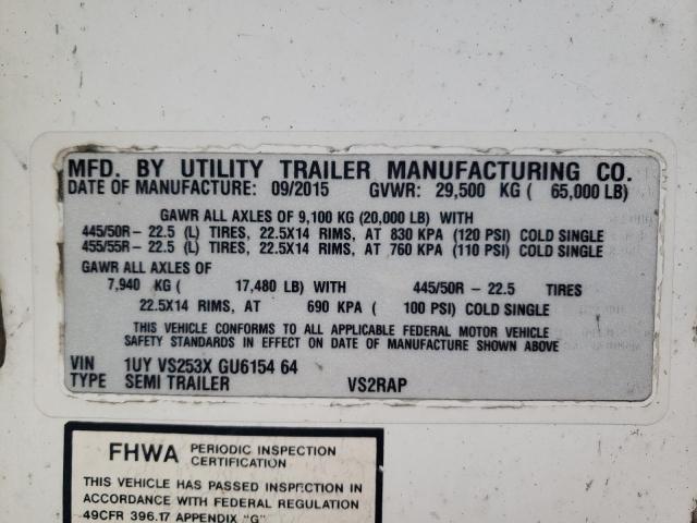 1UYVS253XGU615464 - 2016 UTILITY VS2RA WHITE photo 10
