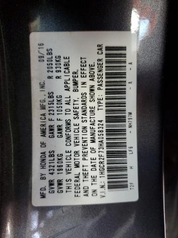 1HGCR2F73HA058324 - 2017 HONDA ACCORD EX ნაცრისფერი ფოტო 13