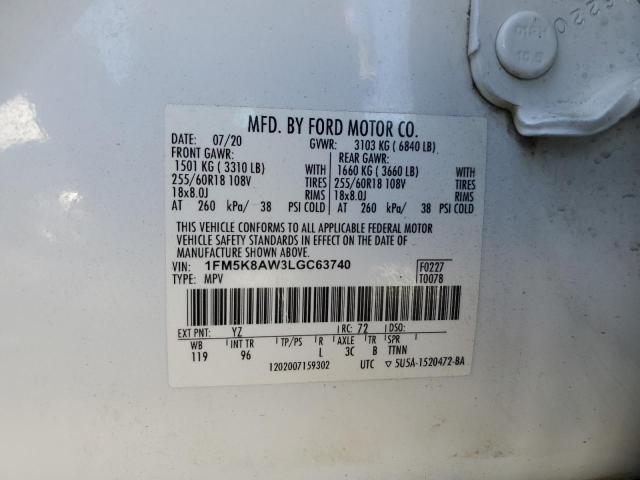 1FM5K8AW3LGC63740 - 2020 FORD EXPLORER POLICE INTERCEPTOR WHITE photo 13