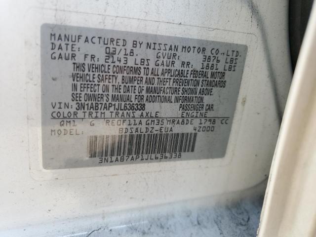 3N1AB7AP1JL636338 - 2018 NISSAN SENTRA S WHITE photo 12