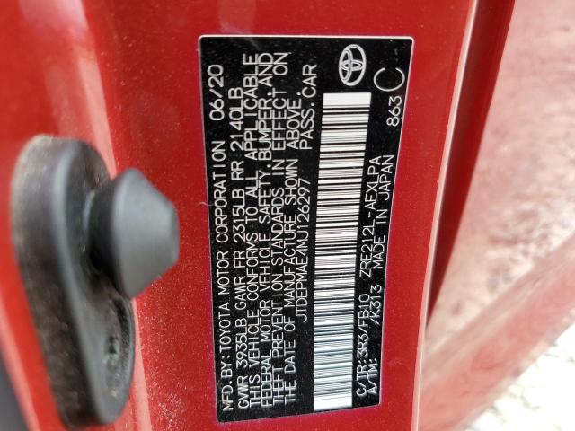 JTDEPMAE4MJ126297 - 2021 TOYOTA COROLLA LE RED photo 12